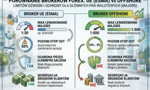 Porównanie brokerów Forex: UE (ESMA) vs Offshore. Dowiedz się, co to depozyt i jakie są różnice w lewarowaniu, stop out i ochronie środków.
