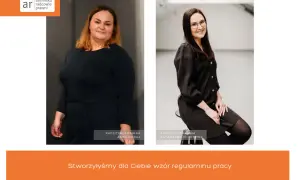 Dwie radczynie prawne, Anna Duraj i Katarzyna Ploetzing, prezentują wzór regulaminu pracy.