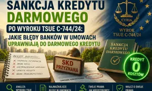 Sankcja kredytu darmowego po wyroku TSUE C-744/24. Lista błędów banków w umowach, które uprawniają do darmowego kredytu.