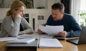 Para, zmartwieni analizują dokumenty. Kiedy sąd może żądać wyciągu z konta?