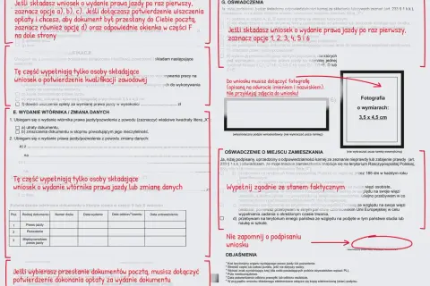 Wniosek o wydanie prawa jazdy, z zaznaczoną opcją "nowelizacja" i miejscem na zdjęcie.