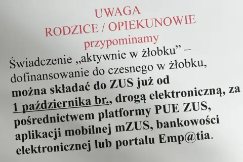 Dofinansowanie do żłobka "aktywnie w żłobku" można składać do ZUS od 1 października br. elektronicznie.