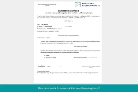 Orzeczenie lekarskie dla Jana Nowaka, kucharza, zamieszkałego w Warszawie, ul. Jasna 1. Badanie sanitarne-epidemiologiczne.