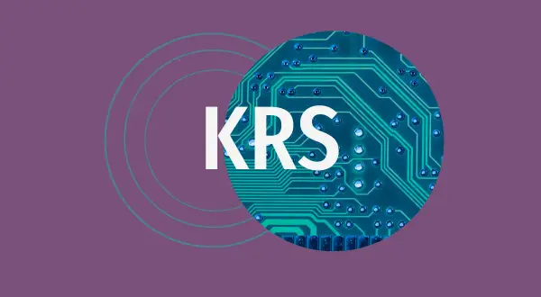 Grafika z napisem KRS na tle obwodu drukowanego i koncentrycznych okręgów.