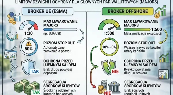 Porównanie brokerów Forex: UE (ESMA) vs Offshore. Dowiedz się, co to depozyt i jakie są różnice w lewarowaniu, stop out i ochronie środków.