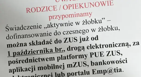 Dofinansowanie do żłobka "aktywnie w żłobku" można składać do ZUS od 1 października br. elektronicznie.