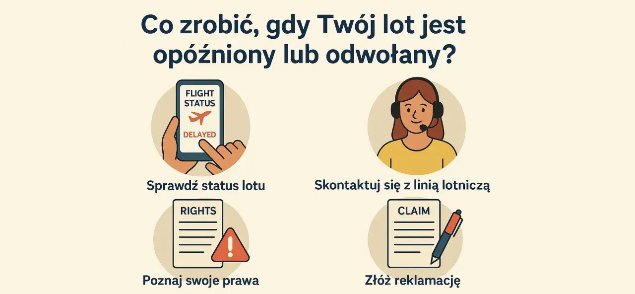 Sprawdź status lotu, skontaktuj się z linią lotniczą, poznaj prawa i złóż reklamację, aby uzyskać odszkodowanie za opóźniony lot.