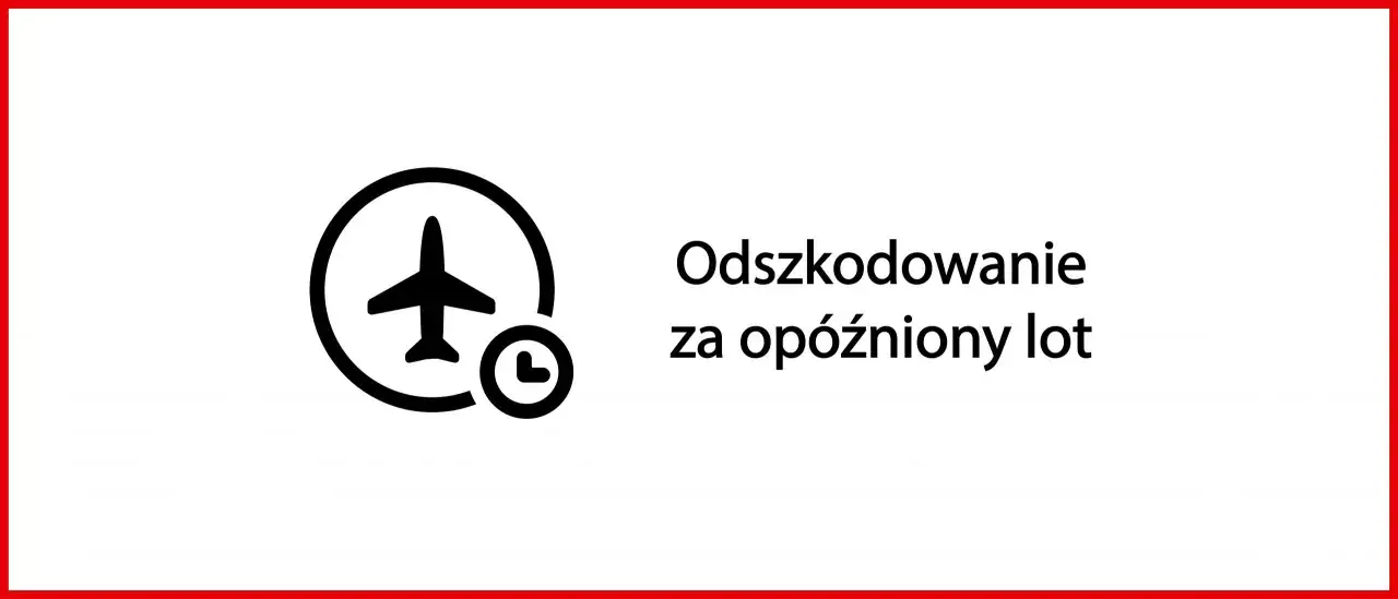 Ikona samolotu i zegara symbolizuje odszkodowanie za opóźniony lot.