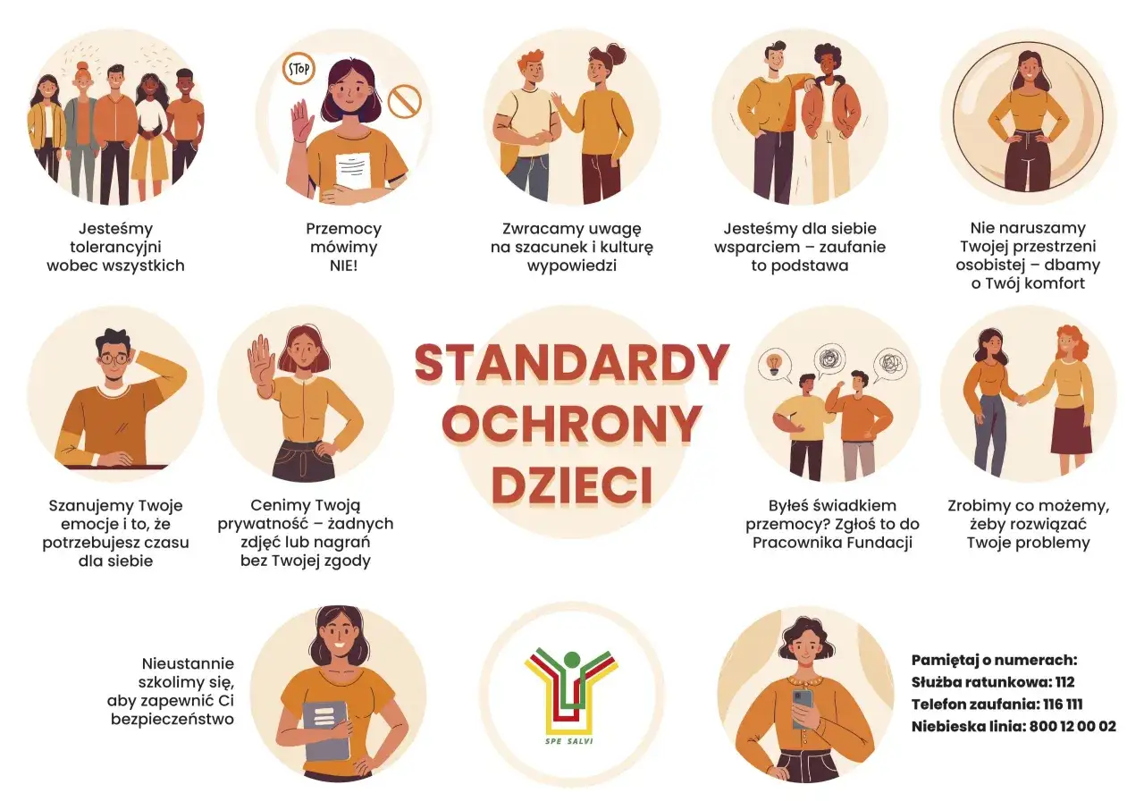 Standardy Ochrony Dzieci, zgodne z ustawą Kamilka: szacunek, wsparcie, prywatność i bezpieczeństwo.