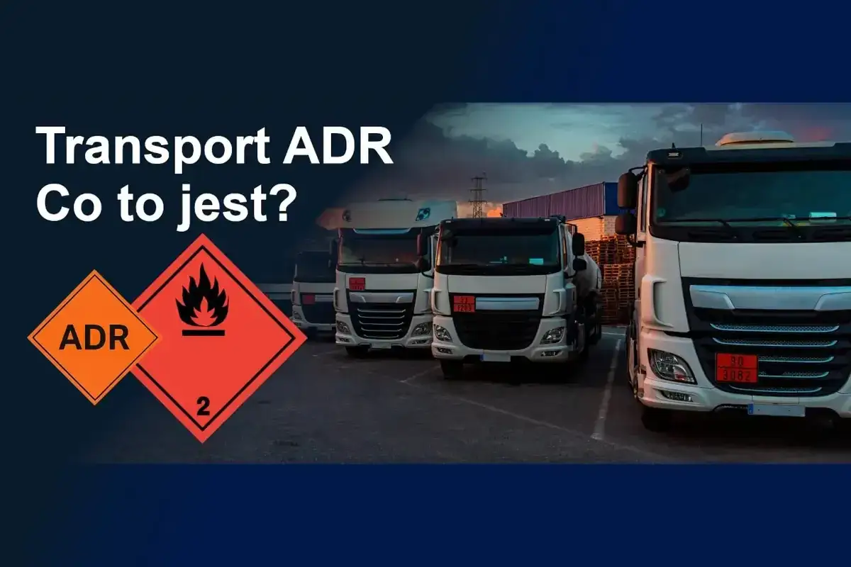 Ciężarówki z oznaczeniami ADR, symbolizujące transport materiałów niebezpiecznych. Dowiedz się, co to jest ADR i jakie są jego zasady.