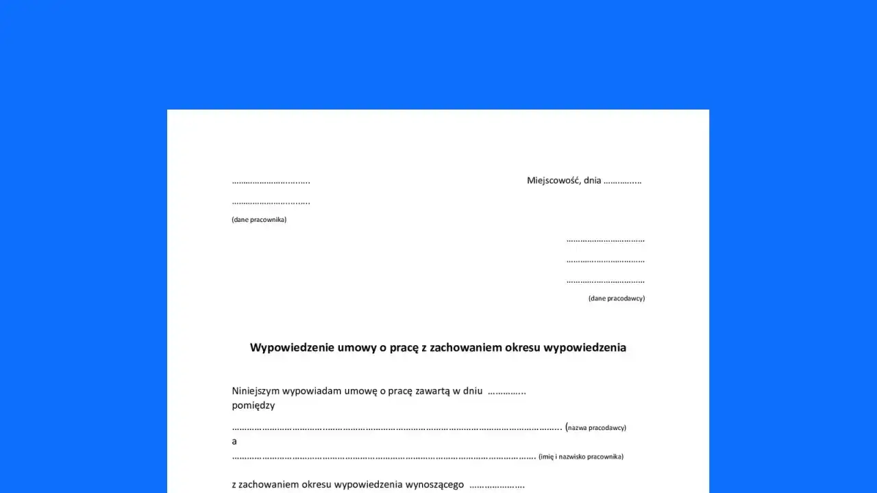 Wypowiedzenie umowy o pracę zgodnie z art. 52 Kodeksu pracy. Dokument zawiera dane pracownika i pracodawcy.