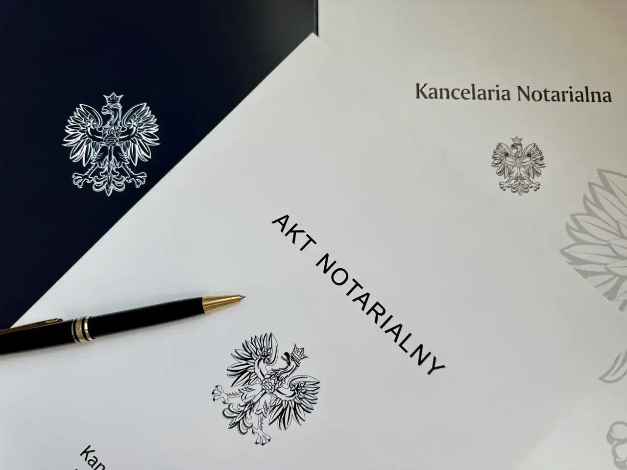 Na stole leży długopis obok dokumentu z napisem 
