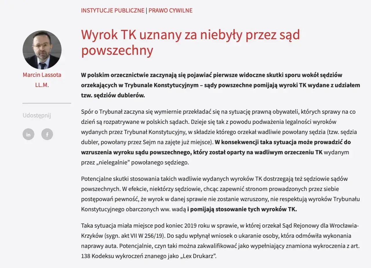 Sądy pomijają wyroki TK z udziałem dublerów, co może prowadzić do wzruszenia wyroków sądów powszechnych. To jeden z rodzajów orzeczeń, który budzi kontrowersje.