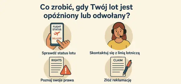 Sprawdź status lotu, skontaktuj się z linią lotniczą, poznaj prawa i złóż reklamację, aby uzyskać odszkodowanie za opóźniony lot.
